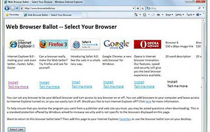 Microsoft Offers Computer Users Choice of Browsers With Ballot Box