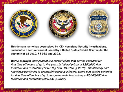 United States Homeland Security Seizes 75 Domain Names