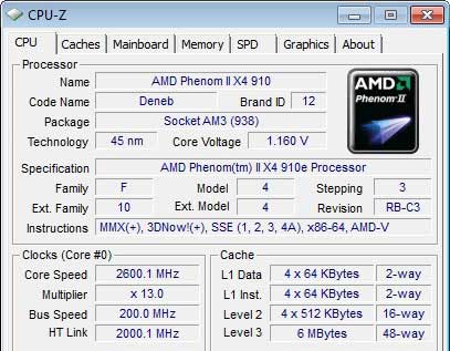 AMD Phenom II X4 910e 2.6GHz 65W TDP Processor