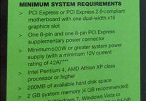 NVIDIA GeForce GTX 480 Video Card Requires 600W