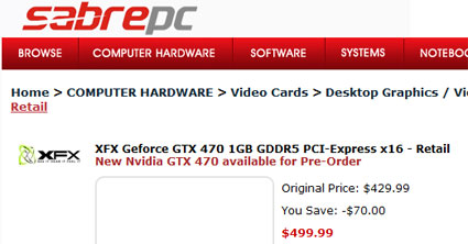 NVIDIA GeForce GTX 470 Video Card Preorder