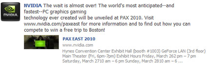 NVIDIA  GeForce GTX 480 Will Be Launched At PAX 2010 in Boston on March 26th