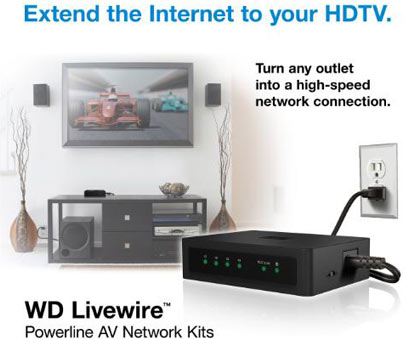 WD Announces Livewire Powerline AV Network Kit – 200Mbps for $139.99