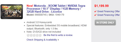 Motorola XOOM Tablet Preorder at Best Buy For $1,199.99!