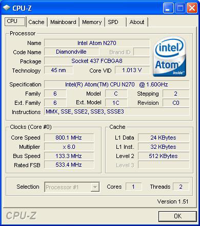 MSI Wind U100 CPU-Z