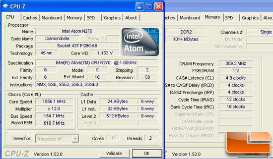 MSI Wind U100 Netbook Overclocked CPU-Z