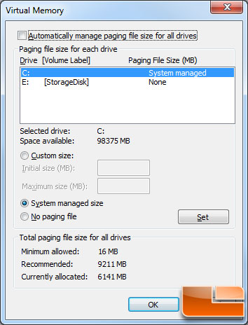 Windows 7 Pagefile Size with 6GB of Memory