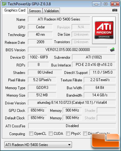 ATI Radeon HD 5450 512MB GPU-Z 0.3.8