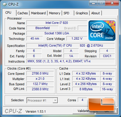 I7 920 CPUz Default Settings