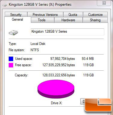 Kingston 128GB V Series Drive properties