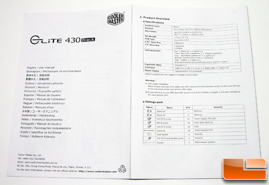 Cooler Master Elite 430 Retail Packaged Manual