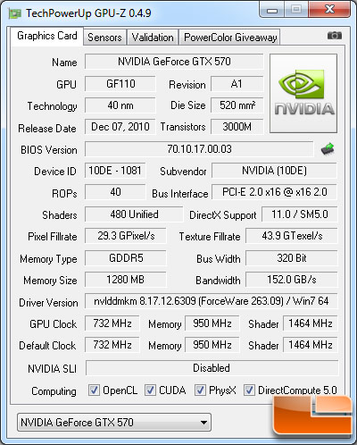 NVIDIA GeForce GTX 570 Video Card GPU-Z 0.4.9 Details