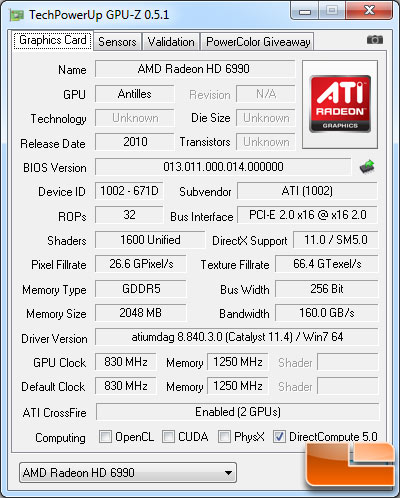 AMD Radeon HD 6990 Video Card GPU-Z 0.5.1 Details