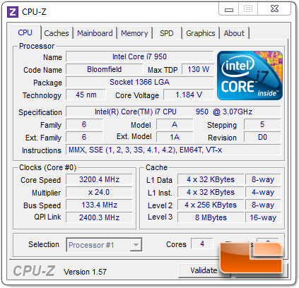 Intel DX58S02 X58 Motherboard Intel Core i7 950 CPUz