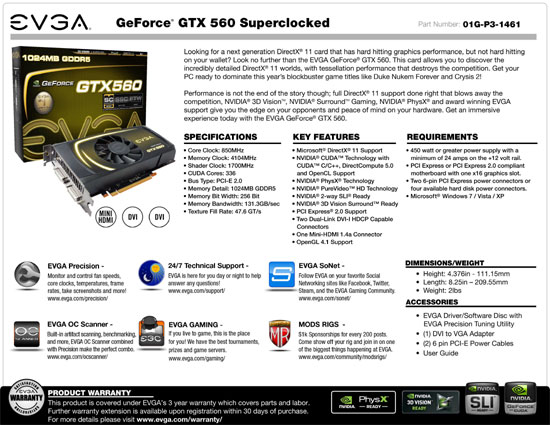 EVGA GeForce GTX 560 SC Video Card