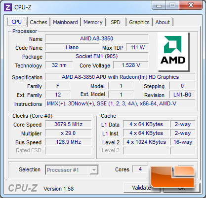 ASRock A75 Pro4 AMD A8-3850 Overclocked CPUz 1.58
