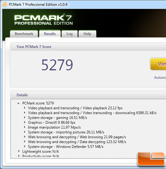 Intel Core i7-3820 PCMark 7 Benchmark Results