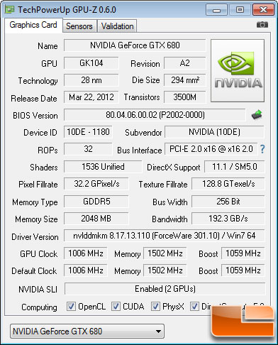 NVIDIA GeForce GTX 680 GPU-Z