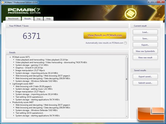 Zeus 2500 PCMark 7 Benchmark Results