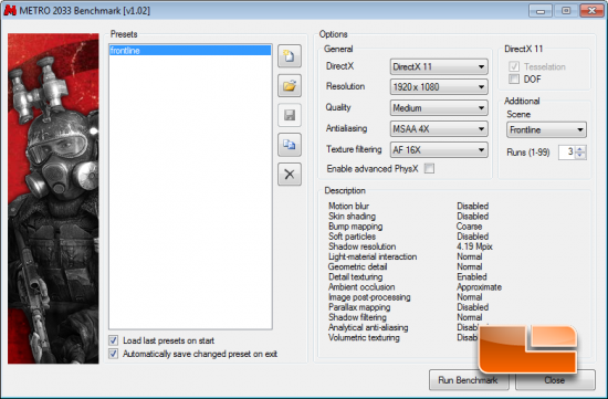 Metro Benchmark Settings