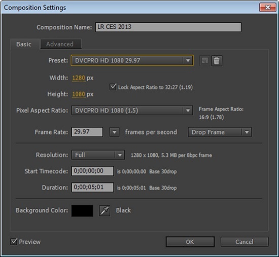 After Effects Composition Settings