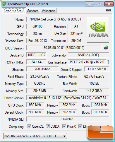 NVIDIA GeForce GTX 650 Ti Boost GPUZ