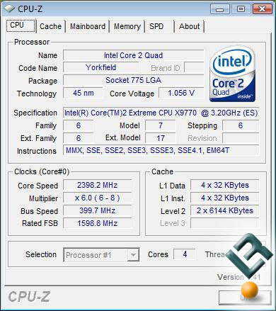 Intel QX9770 on CPU-Z