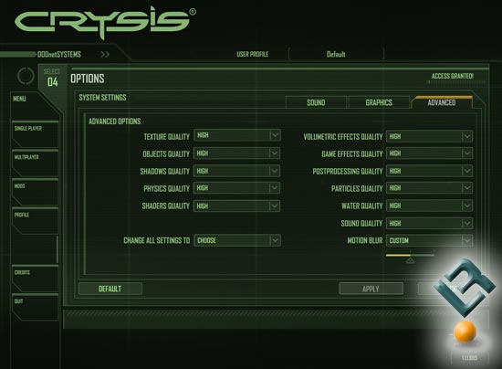 Crysis Benchmark Settings