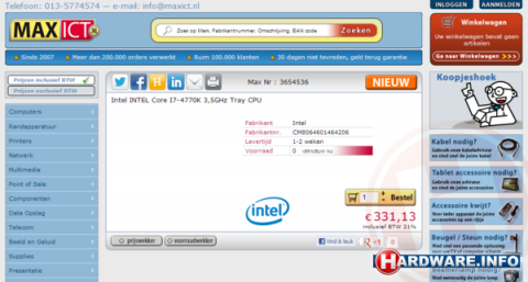 Intel Core i7 4770K Haswell Processor Listed For Sale