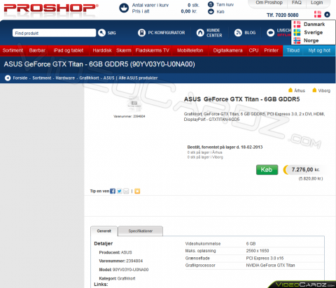 ASUS GeForce GTX Titan 6GB Video Card Listed For Sale