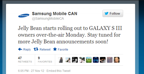 Canadian Galaxy S III Owners Getting Android 4.1 on December 3rd