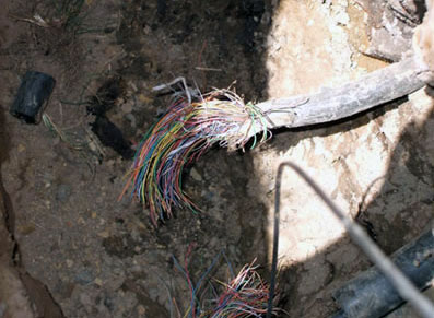 Cut Data Communications Fiber Cable