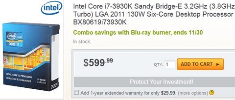 Intel Core i7-3930K Sandy Bridge-E CPU Arrives At Newegg For $599.99