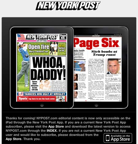 New York Post Using Paywalls To Block Safari Users on Apple iPads