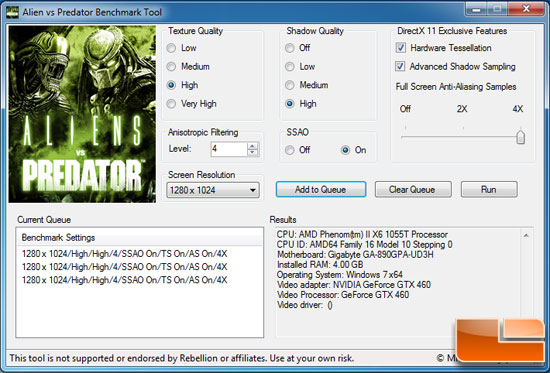 Aliens vs Predator Benchmark Settings