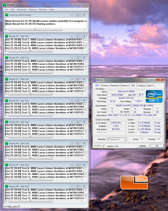 Prime 95 and CPUz at 5.2 GHz