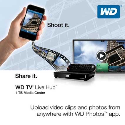 WD Photos Photo Viewer lets you stream Videos from your iPhone/Droid to your WD TV Live Hub