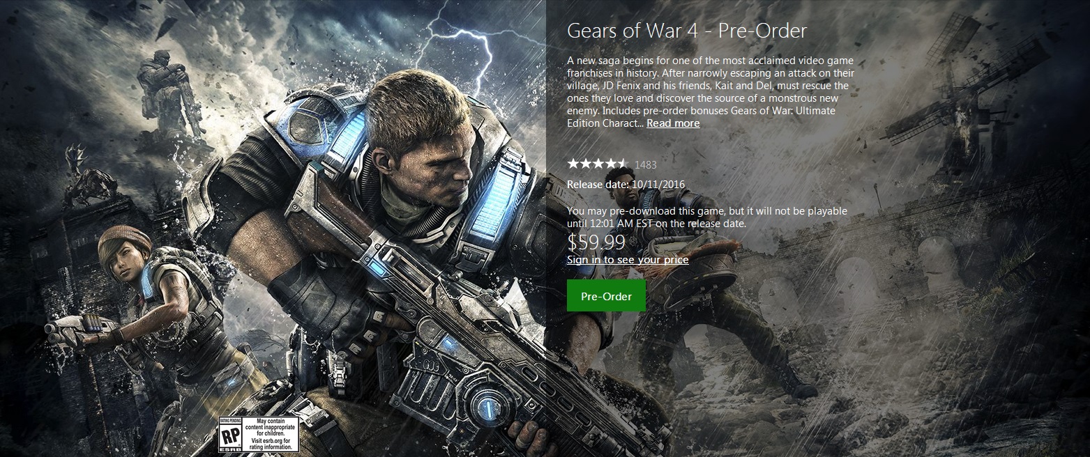 Gears of War 4: Ultimate Edition (Microsoft Xbox One, 2016) for sale online