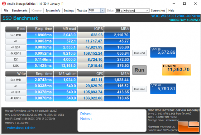 Anvil Disk Benchmark WD SN550 1TB